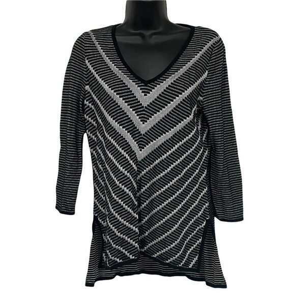 Dana Buchman Sweater Black Silver V Neck Womens Size Small - Picture 1 of 6